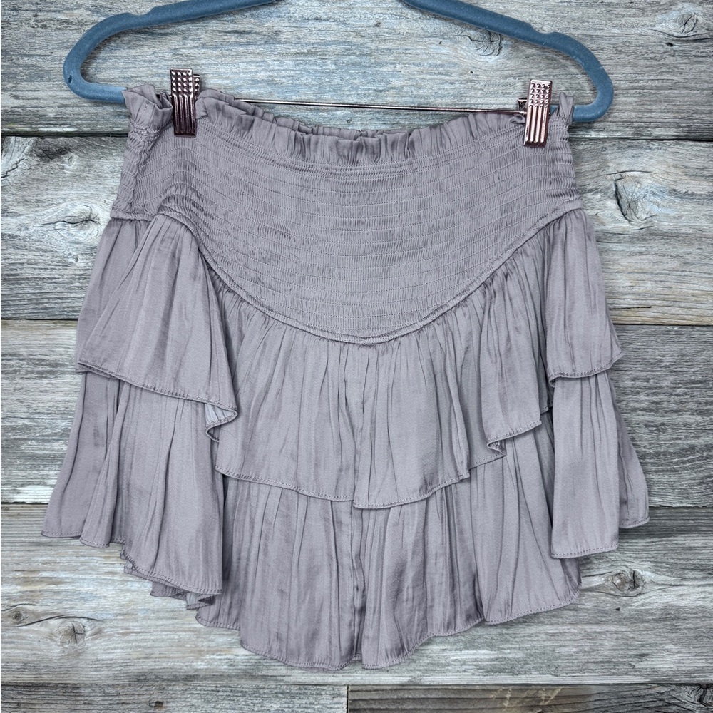MUSTARD SEED Mini Skirt Tiered Ruffle Smocked Skort Dusty Rose Satin Medium
